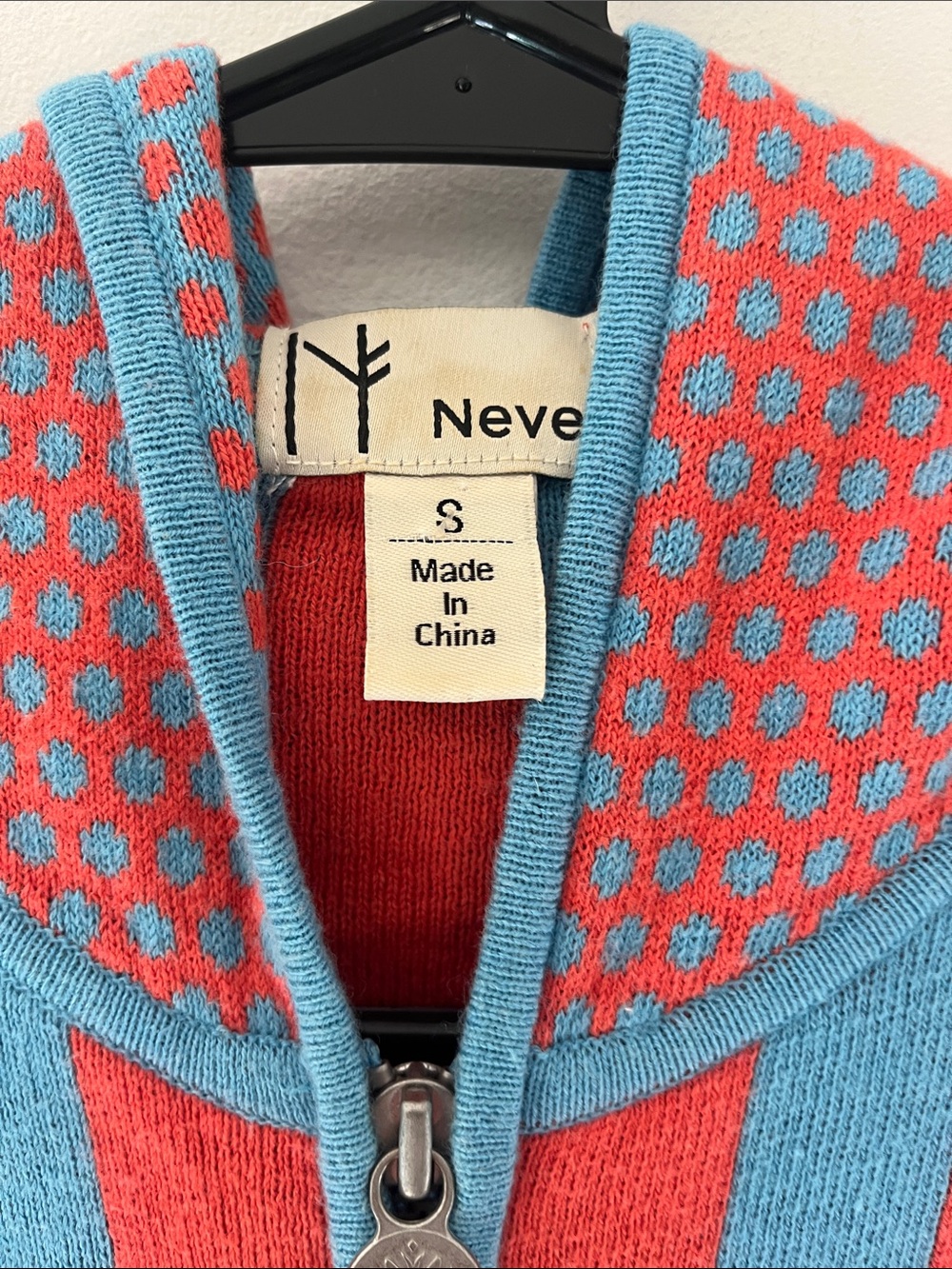 Neve cotton wool hooded zip-up sweater vibrant orange-red Nordic print - Picture 3 of 5
